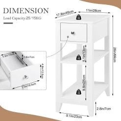 WOLTU Nachttisch Schmal, Mit Schublade, 2 Offenen Ablagen, 45x66x28 Cm, Weiß -Möbel Store Nachttisch schmal mit Schublade 2 offenen Ablagen 45x66x28 cm W0ETT0075 weiss3 1280x1280
