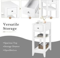 WOLTU Nachttisch Schmal, Mit Schublade, 2 Offenen Ablagen, 45x66x28 Cm, Weiß -Möbel Store Nachttisch schmal mit Schublade 2 offenen Ablagen 45x66x28 cm W0ETT0075 weiss4 1280x1280