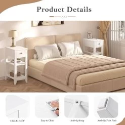 WOLTU Nachttisch Schmal, Mit Schublade, 2 Offenen Ablagen, 45x66x28 Cm, Weiß -Möbel Store Nachttisch schmal mit Schublade 2 offenen Ablagen 45x66x28 cm W0ETT0075 weiss5 1280x1280