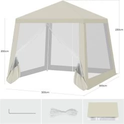 WOLTU Pavillon 3x3 M, Mit Seitenwänden Moskitonetz, Metall, Partyzelt, Beige -Möbel Store Pavillon 3x3 m mit Seitenwaenden Moskitonetz Metall Partyzelt W0UETT0227 Beige3 1280x1280