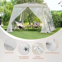 WOLTU Pavillon 3x3 M, Mit Seitenwänden Moskitonetz, Metall, Partyzelt, Beige -Möbel Store Pavillon 3x3 m mit Seitenwaenden Moskitonetz Metall Partyzelt W0UETT0227 Beige4 1280x1280