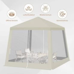 WOLTU Pavillon 3x3 M, Mit Seitenwänden Moskitonetz, Metall, Partyzelt, Beige -Möbel Store Pavillon 3x3 m mit Seitenwaenden Moskitonetz Metall Partyzelt W0UETT0227 Beige5 1280x1280