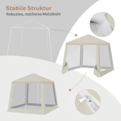 WOLTU Pavillon 3x3 M, Mit Seitenwänden Moskitonetz, Metall, Partyzelt, Beige -Möbel Store Pavillon 3x3 m mit Seitenwaenden Moskitonetz Metall Partyzelt W0UETT0227 Beige6 1280x1280