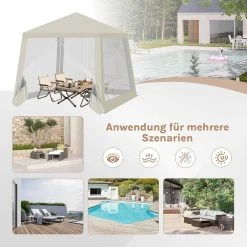 WOLTU Pavillon 3x3 M, Mit Seitenwänden Moskitonetz, Metall, Partyzelt, Beige -Möbel Store Pavillon 3x3 m mit Seitenwaenden Moskitonetz Metall Partyzelt W0UETT0227 Beige7 1280x1280