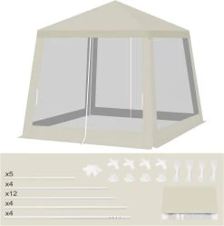 WOLTU Pavillon 3x3 M, Mit Seitenwänden Moskitonetz, Metall, Partyzelt, Beige -Möbel Store Pavillon 3x3 m mit Seitenwaenden Moskitonetz Metall Partyzelt W0UETT0227 Beige9 1280x1280