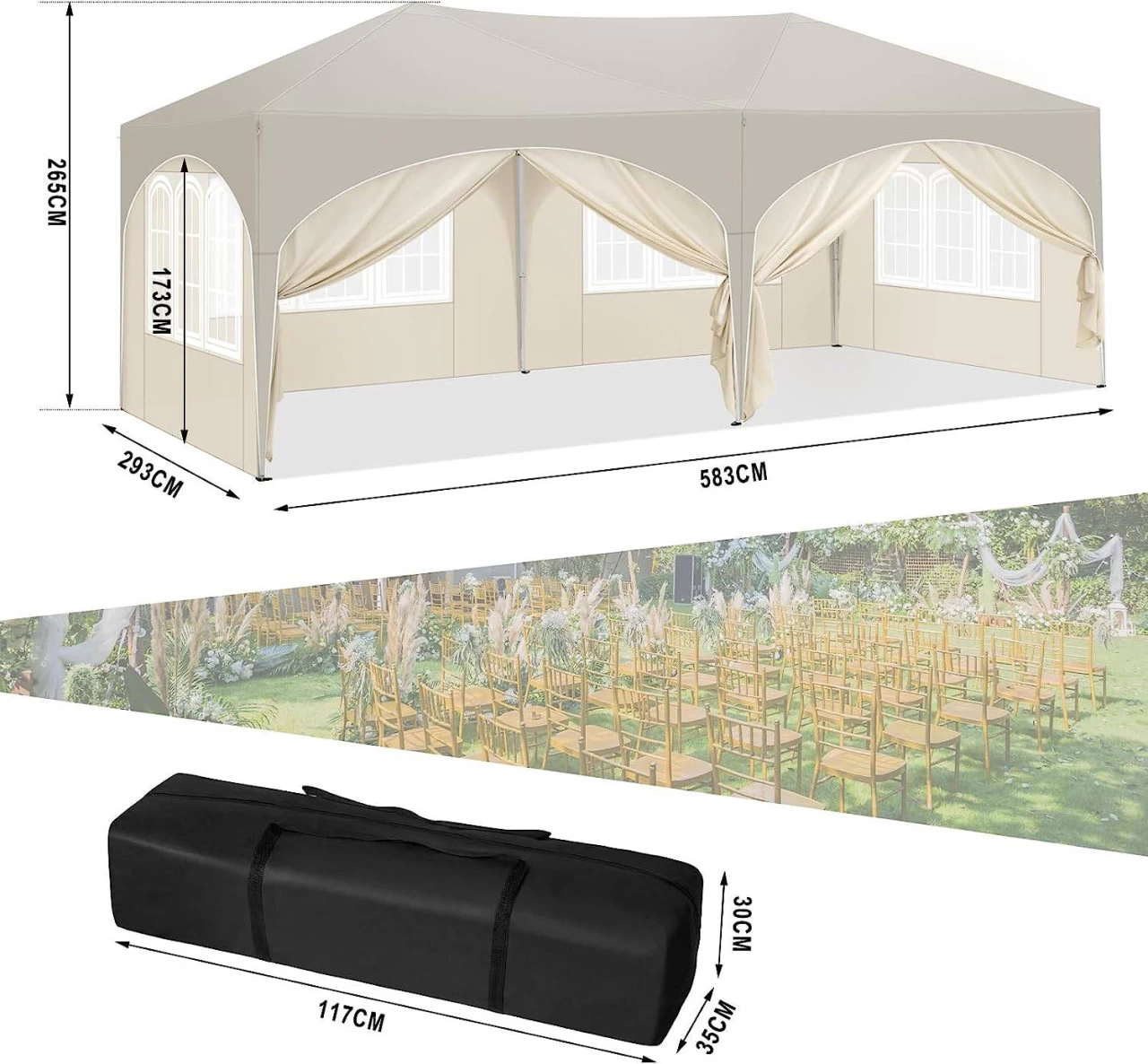 Pavillon 3x6 M, Mit 6 Seitenwänden, Partyzelt Wasserabweisend UV-Schutz 50+, Höhenverstellbar 4 Pavillon 3x6 M, Mit 6 Seitenwänden, Partyzelt Wasserabweisend UV-Schutz 50+, Höhenverstellbar – Bild 4