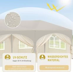 Pavillon 3x6 M, Mit 6 Seitenwänden, Partyzelt Wasserabweisend UV-Schutz 50+, Höhenverstellbar 14 Pavillon 3x6 M, Mit 6 Seitenwänden, Partyzelt Wasserabweisend UV-Schutz 50+, Höhenverstellbar -Möbel Store Pavillon 3x6 m mit 6 Seitenw nden Partyzelt wasserabweisend UV Schutz 50 h henverstellbar PVL0005be beige4 1280x1280