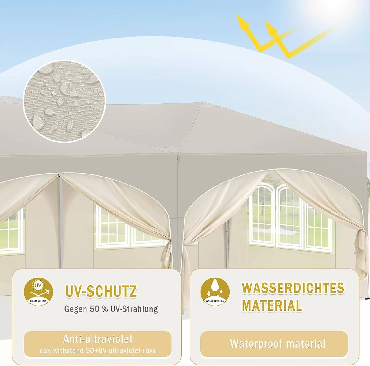 Pavillon 3x6 M, Mit 6 Seitenwänden, Partyzelt Wasserabweisend UV-Schutz 50+, Höhenverstellbar 5 Pavillon 3x6 M, Mit 6 Seitenwänden, Partyzelt Wasserabweisend UV-Schutz 50+, Höhenverstellbar – Bild 5