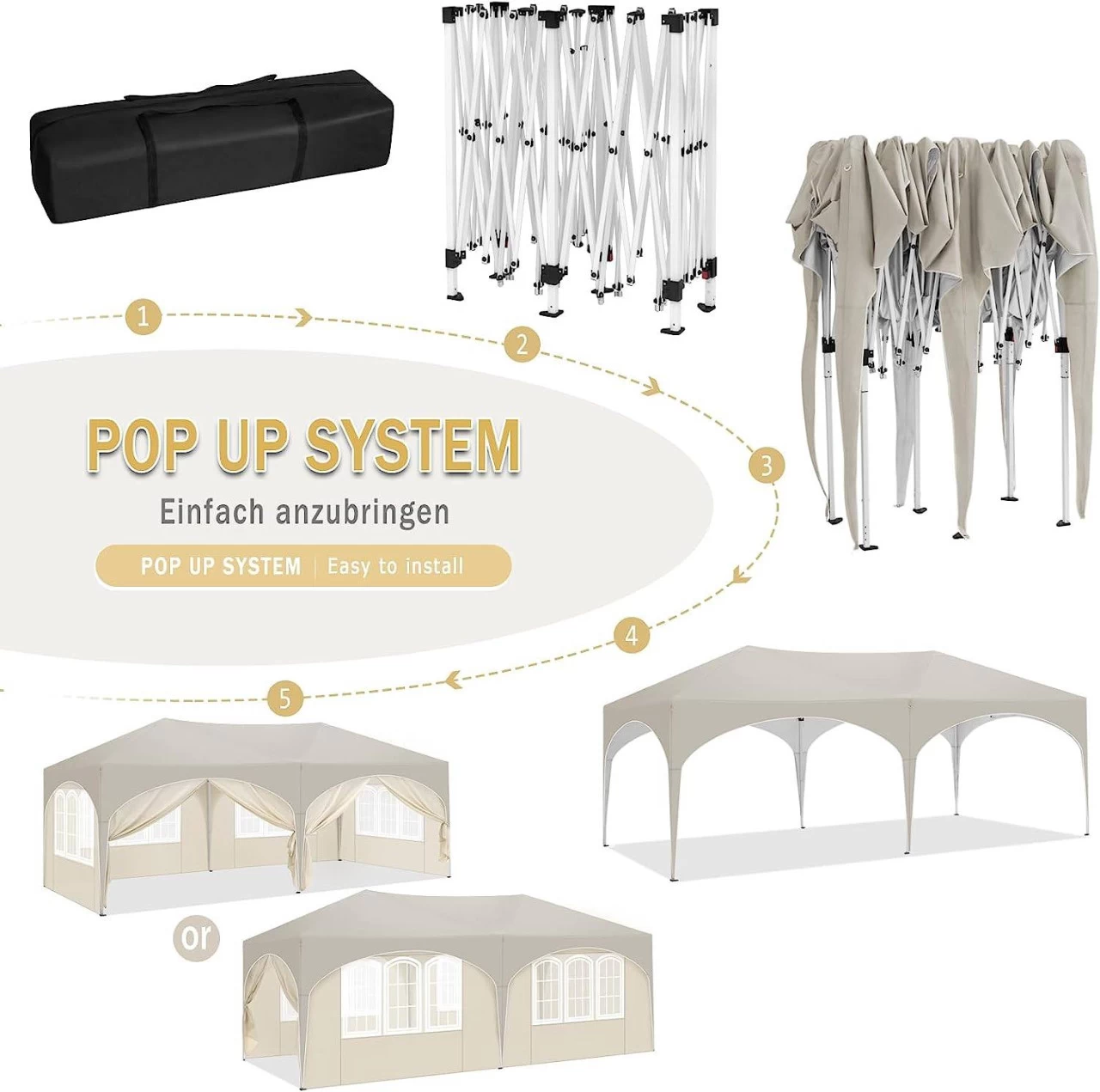 Pavillon 3x6 M, Mit 6 Seitenwänden, Partyzelt Wasserabweisend UV-Schutz 50+, Höhenverstellbar 6 Pavillon 3x6 M, Mit 6 Seitenwänden, Partyzelt Wasserabweisend UV-Schutz 50+, Höhenverstellbar – Bild 6