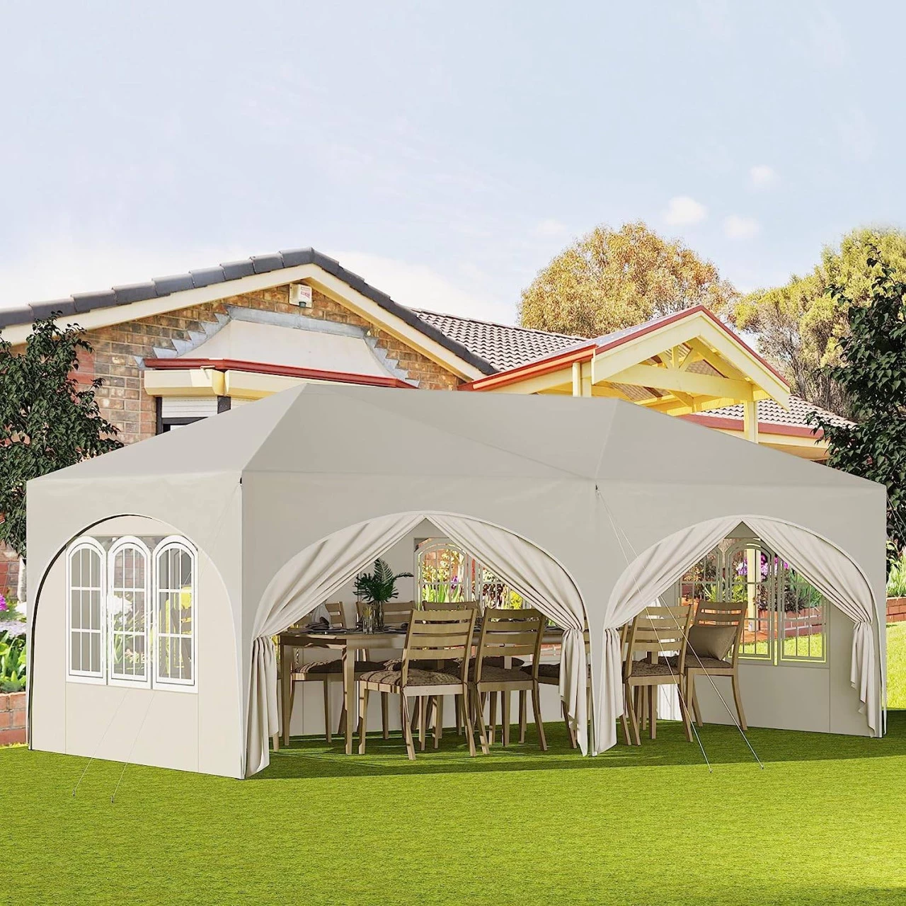 Pavillon 3x6 M, Mit 6 Seitenwänden, Partyzelt Wasserabweisend UV-Schutz 50+, Höhenverstellbar 9 Pavillon 3x6 M, Mit 6 Seitenwänden, Partyzelt Wasserabweisend UV-Schutz 50+, Höhenverstellbar – Bild 9