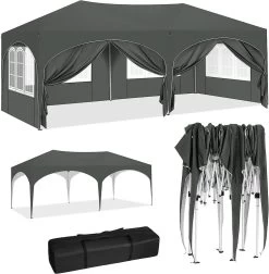 Pavillon 3x6 M, Mit 6 Seitenwänden, Partyzelt Wasserabweisend UV-Schutz 50+, Höhenverstellbar