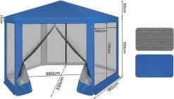 WOLTU Pavillon 3,8x3,3 M Sechseckig, Mit Seitenwänden Moskitonetz, Metall, Blau -Möbel Store Pavillon sechseckig mit Seitenwaenden Moskitonetz Metall W0UETT0226 Blau3 1280x1280