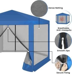 WOLTU Pavillon 3,8x3,3 M Sechseckig, Mit Seitenwänden Moskitonetz, Metall, Blau -Möbel Store Pavillon sechseckig mit Seitenwaenden Moskitonetz Metall W0UETT0226 Blau4 1280x1280