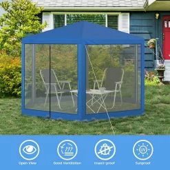 WOLTU Pavillon 3,8x3,3 M Sechseckig, Mit Seitenwänden Moskitonetz, Metall, Blau -Möbel Store Pavillon sechseckig mit Seitenwaenden Moskitonetz Metall W0UETT0226 Blau5 1280x1280
