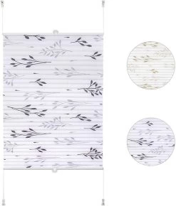 Plissee Faltrollo Klemmfix Ohne Bohren Zweigmotiv Grau