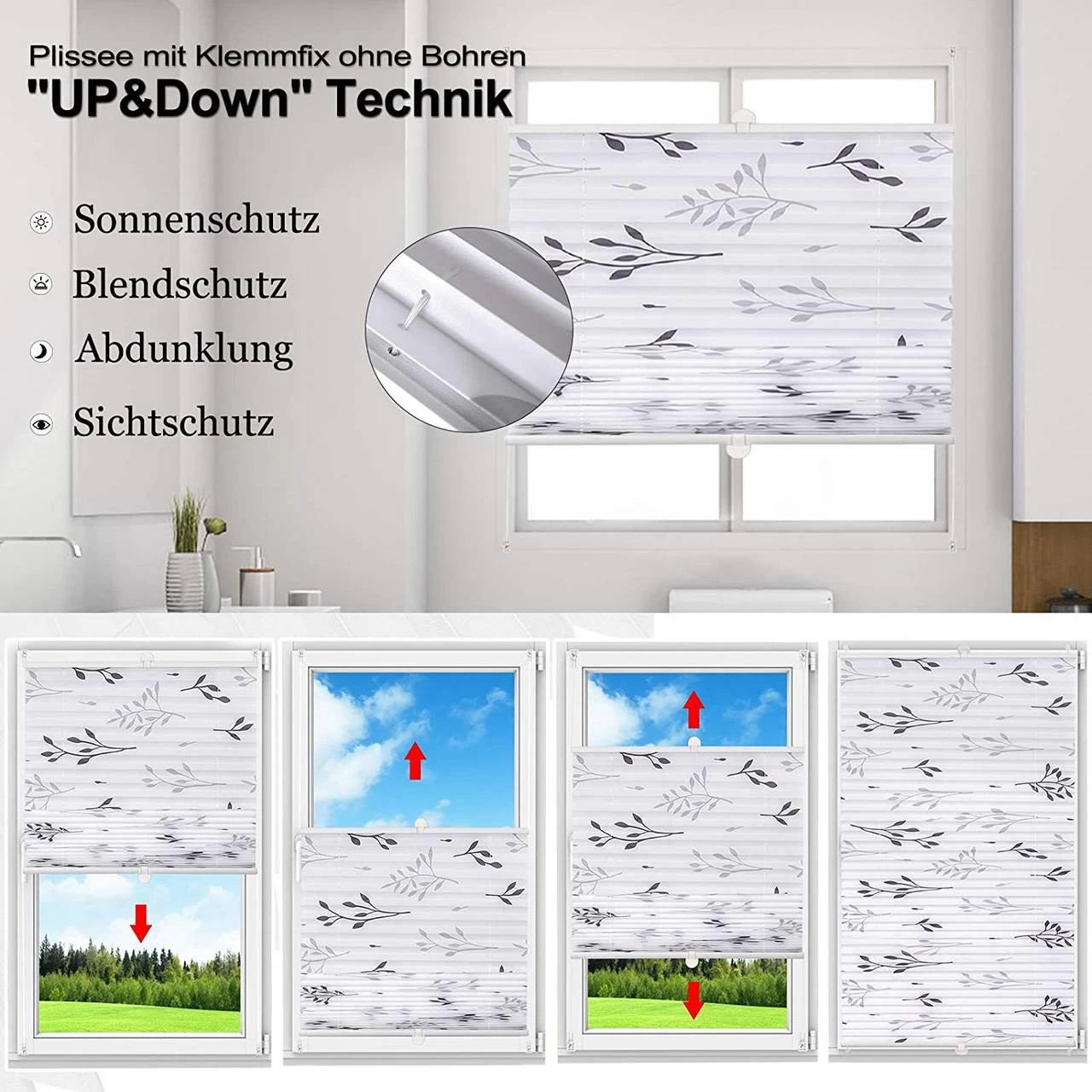 Plissee Faltrollo Klemmfix Ohne Bohren Zweigmotiv Grau 5 Plissee Faltrollo Klemmfix Ohne Bohren Zweigmotiv Grau – Bild 5