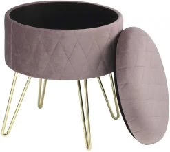 Polsterhocker Mit Stauraum Samt Pouf Rund -Möbel Store Polsterhocker Metallbeine Spielzeugkiste Abstellhocker rosa4 1280x1280