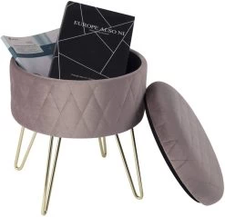 Polsterhocker Mit Stauraum Samt Pouf Rund -Möbel Store Polsterhocker Metallbeine Spielzeugkiste Abstellhocker rosa5 1280x1280