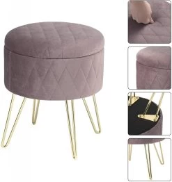 Polsterhocker Mit Stauraum Samt Pouf Rund -Möbel Store Polsterhocker Metallbeine Spielzeugkiste Abstellhocker rosa6 1280x1280