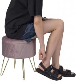 Polsterhocker Mit Stauraum Samt Pouf Rund -Möbel Store Polsterhocker Metallbeine Spielzeugkiste Abstellhocker rosa7 1280x1280