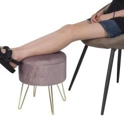 Polsterhocker Mit Stauraum Samt Pouf Rund -Möbel Store Polsterhocker Metallbeine Spielzeugkiste Abstellhocker rosa8 1280x1280