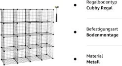 Regalsystem Regalwürfel 16 Fächer Aus Drahtgitte 148x37x148 Cm (BxHxT), Schwarz -Möbel Store Regalsystem Regalw rfel 16 F cher aus Drahtgitte 148x37x148 cm BxHxT SR0123sz 2 schwarz1 1280x1280