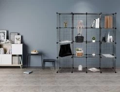 Regalsystem Regalwürfel 16 Fächer Aus Drahtgitte 148x37x148 Cm (BxHxT), Schwarz -Möbel Store Regalsystem Regalwuerfel Drahtregal 16 Faecher Schwarz aus Drahtgitte SR0123sz 24 1280x1280