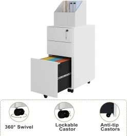 WOLTU Rollcontainer, Aktenschrank Abschließbar, Mit 3 Schubladen 5 Rollen Hängeregistratur -Möbel Store Rollcontainer Aktenschrank abschliessbar 3 Schubladen 5 Rollen Haengeregistratur W0ATT0324 Weiss5 1280x1280