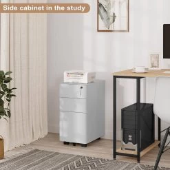 WOLTU Rollcontainer, Aktenschrank Abschließbar, Mit 3 Schubladen 5 Rollen Hängeregistratur -Möbel Store Rollcontainer Aktenschrank abschliessbar 3 Schubladen 5 Rollen Haengeregistratur W0ATT0324 Weiss9 1280x1280