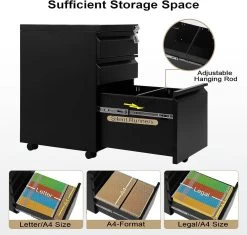 Rollcontainer, Aktenschrank Mit 3 Schubladen, 39x62x48 Cm 14 Rollcontainer, Aktenschrank Mit 3 Schubladen, 39x62x48 Cm -Möbel Store Rollcontainer Aktenschrank mit 3 Schubladen 39x62x48 cm W0ATT0068 schwarz6 1280x1280