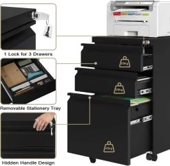 Rollcontainer, Aktenschrank Mit 3 Schubladen, 39x62x48 Cm 15 Rollcontainer, Aktenschrank Mit 3 Schubladen, 39x62x48 Cm -Möbel Store Rollcontainer Aktenschrank mit 3 Schubladen 39x62x48 cm W0ATT0068 schwarz7 1280x1280