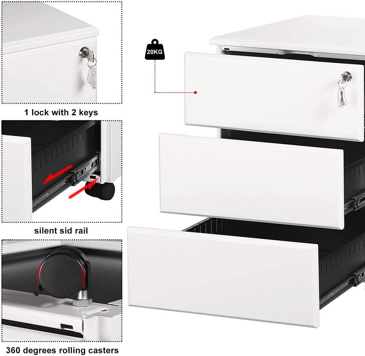 Rollcontainer Aktenschrank Mit 3 Schubladen Vormontiert Büro, Home Office 5 Rollcontainer Aktenschrank Mit 3 Schubladen Vormontiert Büro, Home Office – Bild 5