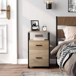 WOLTU Rollcontainer, Mit 2 Schubladen, Offenem Fach, Rollen, Für A4/Letter-Ordner -Möbel Store Rollcontainer mit 2 Schubladen offenem Fach Rollen A4 Letter Ordner W0ATT0387 Helle Eiche4 1280x1280