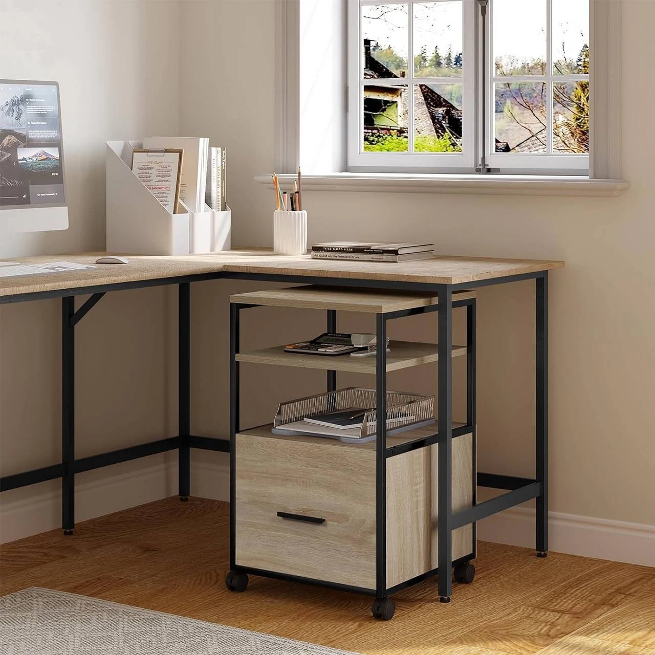 WOLTU Rollcontainer, Mobiler Aktenschrank Mit 1 Schublade 2 Offenen Fächern 2 WOLTU Rollcontainer, Mobiler Aktenschrank Mit 1 Schublade 2 Offenen Fächern – Bild 2