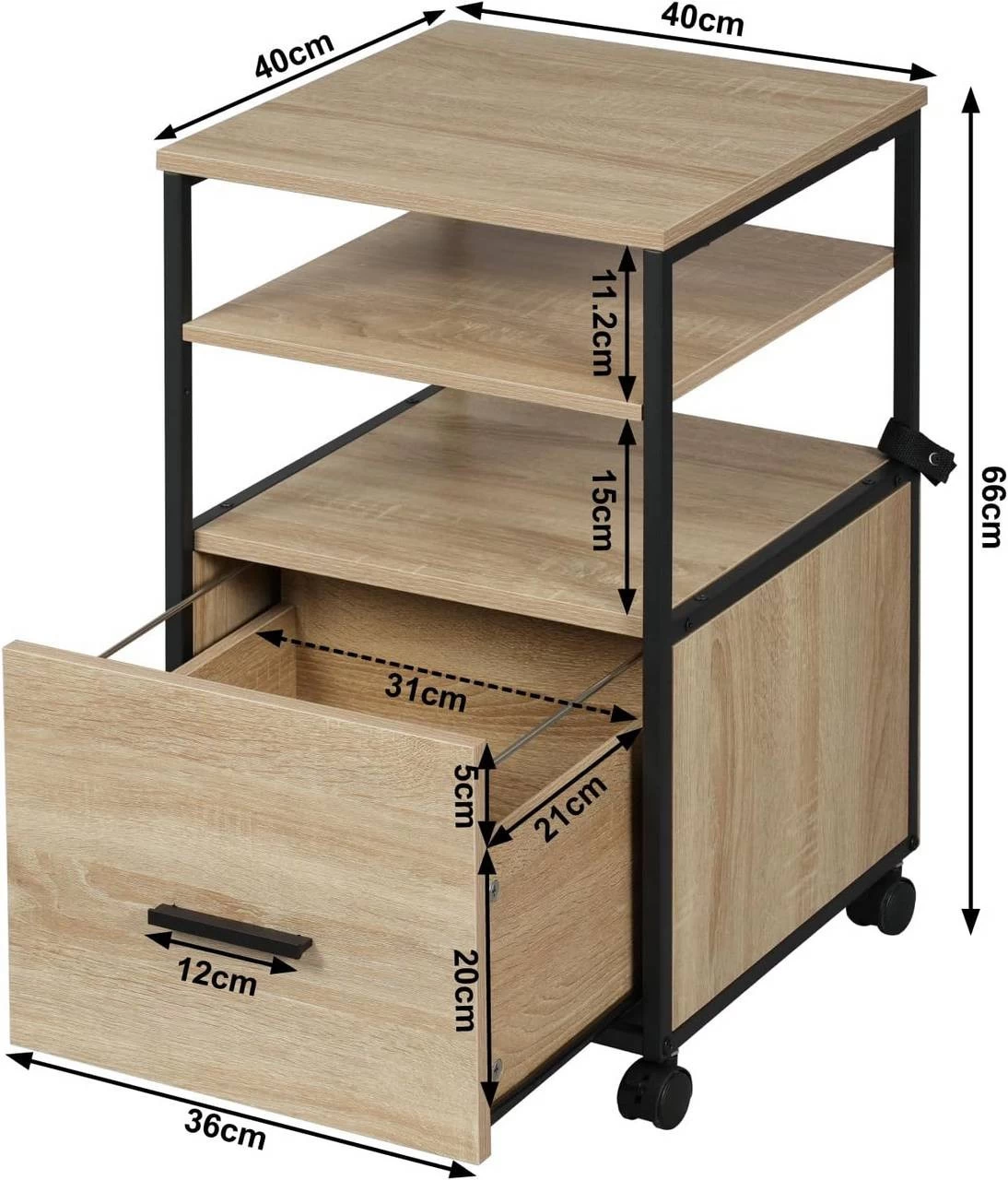 WOLTU Rollcontainer, Mobiler Aktenschrank Mit 1 Schublade 2 Offenen Fächern 3 WOLTU Rollcontainer, Mobiler Aktenschrank Mit 1 Schublade 2 Offenen Fächern – Bild 3