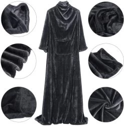 Samtweiche TV-Decke Mit Ärmel Fußsack Und 2 Taschen Schwarz -Möbel Store Samtweiche TV Decke mit Aermel Fusssack und 2 Taschen BWK5010sz schwarz6 1280x1280