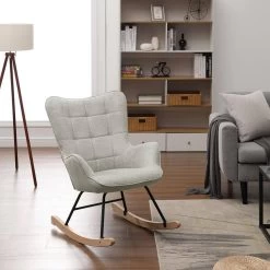 Schaukelstuhl Sessel, Gepolstert, Mit Holzkufen, Für Wohnzimmer Balkon -Möbel Store Schaukelstuhl Sessel gepolstert mit Holzkufen f r Wohnzimmer Balkon W0ATT0112 grau4 1280x1280