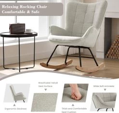 Schaukelstuhl Sessel, Gepolstert, Mit Holzkufen, Für Wohnzimmer Balkon -Möbel Store Schaukelstuhl Sessel gepolstert mit Holzkufen f r Wohnzimmer Balkon W0ATT0112 grau6 1280x1280