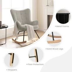 Schaukelstuhl Sessel, Gepolstert, Mit Holzkufen, Für Wohnzimmer Balkon -Möbel Store Schaukelstuhl Sessel gepolstert mit Holzkufen f r Wohnzimmer Balkon W0ATT0112 grau7 1280x1280