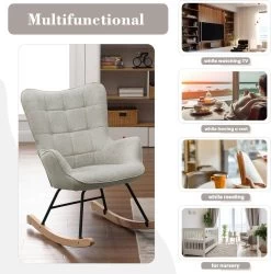 Schaukelstuhl Sessel, Gepolstert, Mit Holzkufen, Für Wohnzimmer Balkon -Möbel Store Schaukelstuhl Sessel gepolstert mit Holzkufen f r Wohnzimmer Balkon W0ATT0112 grau8 1280x1280