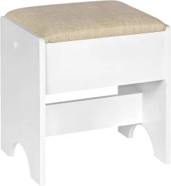 Schminkhocker, Sitzhocker Mit Leinenbezug, 150 Kg Belastbar, Aus Holz, Weiß Beige