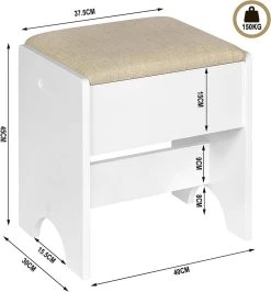 Schminkhocker, Sitzhocker Mit Leinenbezug, 150 Kg Belastbar, Aus Holz, Weiß Beige -Möbel Store Schminkhocke Sitzhocker mit Leinenbezug 150 kg belastbar aus Holz MB6098be Weiss Beige3 1280x1280