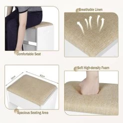 Schminkhocker, Sitzhocker Mit Leinenbezug, 150 Kg Belastbar, Aus Holz, Weiß Beige -Möbel Store Schminkhocke Sitzhocker mit Leinenbezug 150 kg belastbar aus Holz MB6098be Weiss Beige5 1280x1280