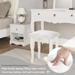 Schminkhocker, Sitzhocker, Polsterhocker, MDF Holz, Weiß Lackiert, Cremeweiß -Möbel Store Schminkhocker Sitzhocker Polsterhocker MDF Holz Weiss lackiert MB6015cm Cremeweiss2 1280x1280