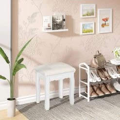 Schminkhocker Sitzhocker Klavierhocker Samt Massivholzbeine, Weiß -Möbel Store Schminkhocker Sitzhocker Samt Massivholzbeine MB6095ws weiss3 1280x1280