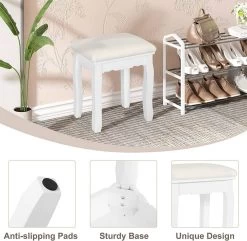 Schminkhocker Sitzhocker Klavierhocker Samt Massivholzbeine, Weiß -Möbel Store Schminkhocker Sitzhocker Samt Massivholzbeine MB6095ws weiss6 1280x1280