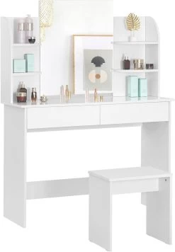 Schminktisch Kosmetiktisch Mit Hocker Und Spiegel, Hochglanz Tischplatte Weiß -Möbel Store Schminktisch Kosmetiktisch mit Hocker Spiegel Hochglanz Tischplatte 108x40x143cm MB6044ws Weiss2 1280x1280