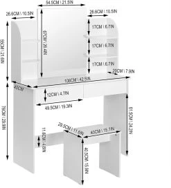 Schminktisch Kosmetiktisch Mit Hocker Und Spiegel, Hochglanz Tischplatte Weiß -Möbel Store Schminktisch Kosmetiktisch mit Hocker Spiegel Hochglanz Tischplatte 108x40x143cm MB6044ws Weiss7 1280x1280