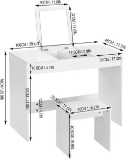 Schminktisch Kosmetiktisch Mit Hocker Und Klappbar Spiegel, Weiß -Möbel Store Schminktisch Kosmetiktisch mit Hocker klappbar Spiegel Hochglanz Tischplatte MB6047ws Weiss7 1280x1280