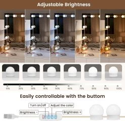 Schminktisch Mit LED-Beleuchtung Und Hocker, Frisiertisch, 108x40x142cm, Aus Holz, Weiß -Möbel Store Schminktisch LED Beleuchtung Hocker Frisiertisch aus Holz W0ETT0123 Weiss5 1280x1280